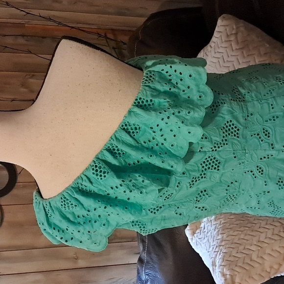 Eliza J Teal One Shoulder Ruffled Eyelet Sheath Midi Dress With Pockets, Size 6 - Picture 7 of 10